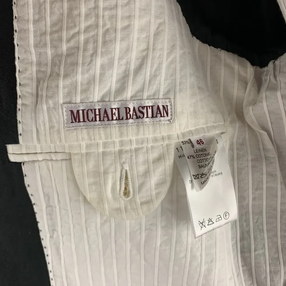 MICHAEL BASTIAN Size 36 Navy Linen / Cotton Shawl Collar Sport Coat